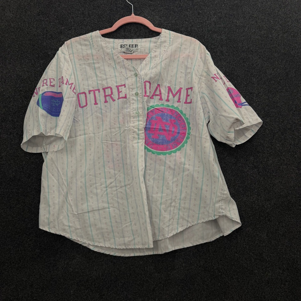 Vintage Esleep Notre Dame Coed Lacrosse Baseball Jersey Sleep Shirt Medium 90s
